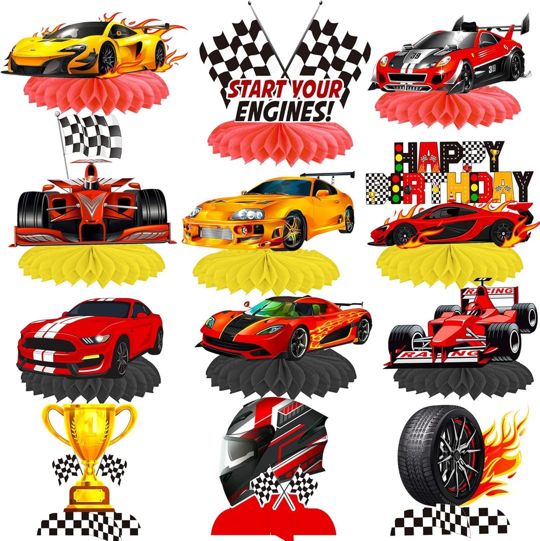 C L cooper life 12Pcs Race Car Birthday Centerpieces for Children Car Racing Decorations for Race Car Birthday Supplies Race Car Party Decor Cars Birthday Party Supplies