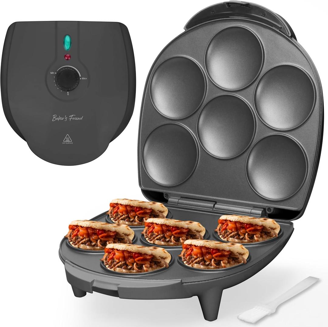 Baker's Friend Electric Arepas Maker with Browning Control, Mini Pancakes Maker, Pancake Maker Pan, Tostiarepa, Makes Arepas, Corn Patties, Mini Pancakes, Breakfast Sandwiches, Fried Eggs, Graphite