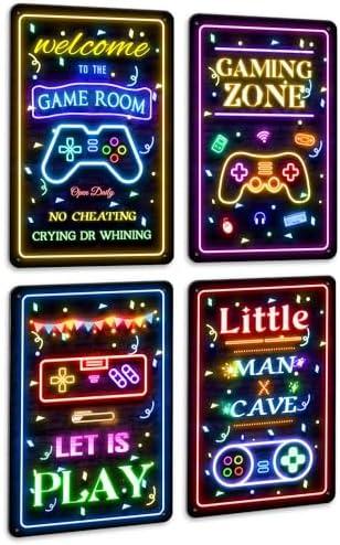 KUVIOKE Video Gamer Room Metal Sign Decor for Teen Boys Gaming Wall Art Gamer Neon Sign Little Man Cave Teenage Bedroom Decor Ready to Hang 12x8in, 2 Pack