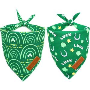 Realeaf St. Patrick's Day Dog Bandanas 2 Pack, Reversible Green Dog Scarf for Boy and Girl, Premium Durable Fabric, Holiday Bandana for Medium and Large Dogs Pets (Large)
