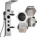 Homevacious 4 In 1 Shower Panel System with Shelf,LED Rainfall Shower Head and Massage Body Jets,3 Functions Handheld Head and Tub Spout,Stainless Steel Bathroom Shower Fixtures,Brushed Nickel