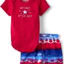 The Children's Place Unisex Baby And Newborn My First 4th of July 2 Piece Top and Short Set (American Flag), 12-18 Months