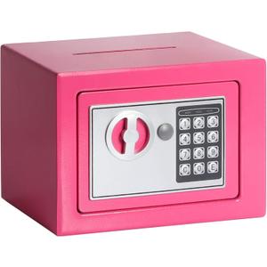 Jssmst Small Safe Box for Money - 0.23CF Mini Safe with Electronic Keypad, Lockable Box for Home Security and Personal Storage, 9.06 x 6.69 x 6.69 inch, Pink Jssmst Small Safe Box for Money - 0.23CF Mini Safe with Electronic Keypad, Lockable Box for Home Security and Personal Storage, 9.06 x 6.69 x 6.69 inch, Pink