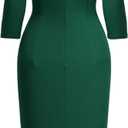 AISIZE Women's Retro 3/4 Sleeve Ruched Elegant Business Pencil Sheath Dress (X-Large, Dark Green)