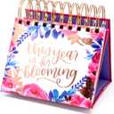 bloom daily planners Undated Perpetual Desk Easel with Motivational Quotes - Inspirational Standing Flip Calendar for Women - Page A Day (5.25" x 5.5") - Hand-Lettered