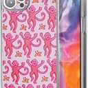 Phone Case Compatible with iPhone 15 Pro Max Pink Roller Monkey Funny Cute Rabbit Soft Shockproof Side Striped Phone Cover