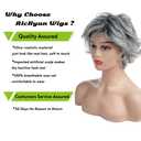 Short Grey Curly Layered Wig for Women Ombre Silver Grey Short Fluffy Synthetic Hair Wigs With Bangs