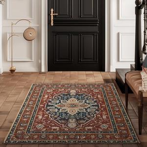 EVERGRACE Faux Wool Area Rugs 3'x 5' Boho Medallion Rugs for Living Room Indoor Outdoor Rugs for Bedroom Dining Room Entryway Kitchen Low Pile Washable Floor Mat Carpet, Terracotta