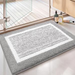 Color&Geometry Simple and Stylish Bath Mats for Bathroom Non Slip, 20"x29" Standard Sized Gray Bathroom Rugs, Absorbent, Soft, Washable, Microfiber Bath Rug Shower Mat (1'8" x 2'5" (Rectangular), Grey White)