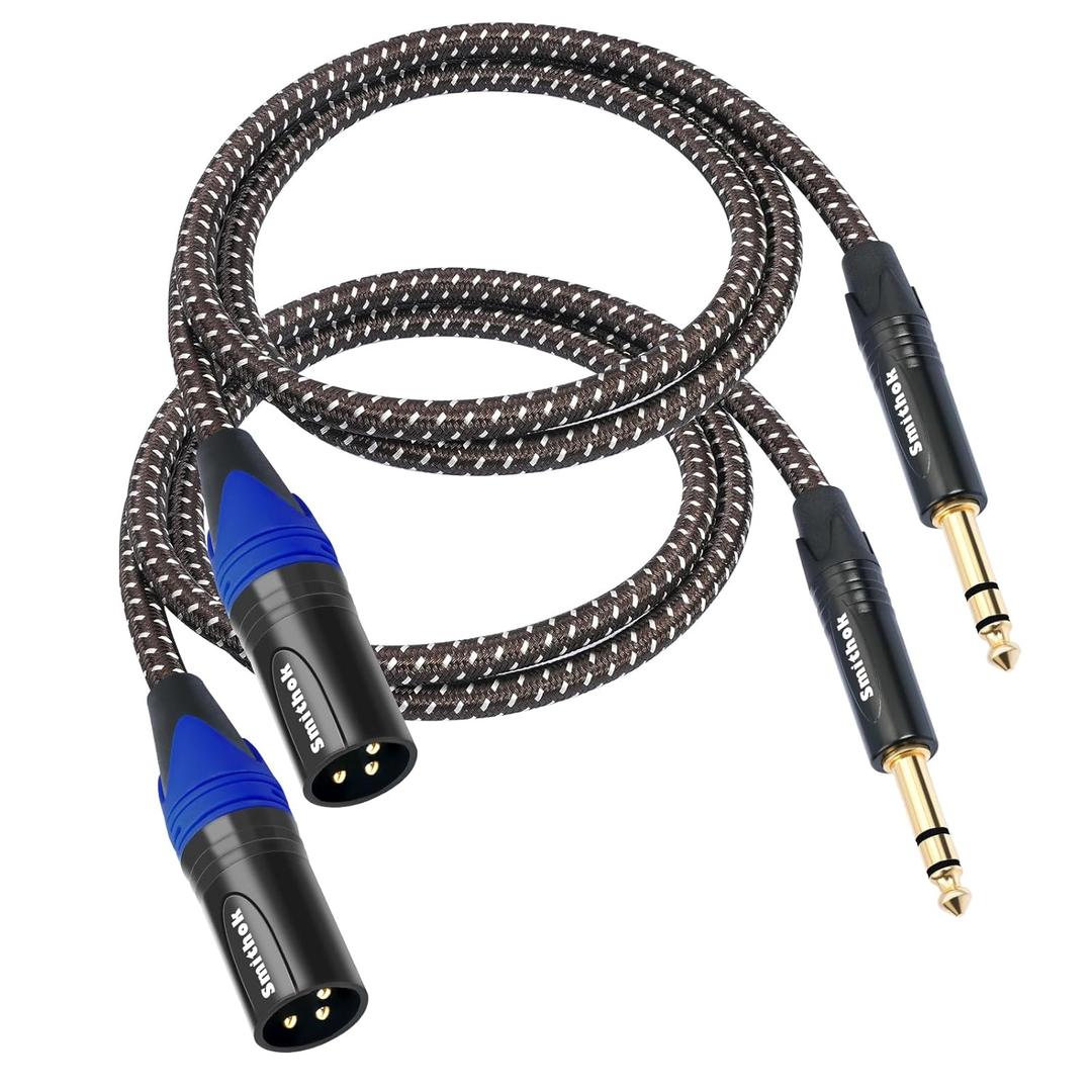 Smithok 2Pack 1/4" to XLR Cable,Heavy Duty Nylon Braided,Gold Plated Plug,Balanced 1/4" TRS to XLR Male Patch Cable, Quarter Inch 6.35mm to 3pin XLR Male Microphone Cable -6.6ft