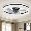 DLLT Low Profile Ceiling Fan: 20" Modern Flush Mount Ceiling Fans with Lights for Bedroom - Black LED Bladeless Fandelier with APP Remote Control 3000K-6500K Quiet DC Motor for Kids Room Living Room