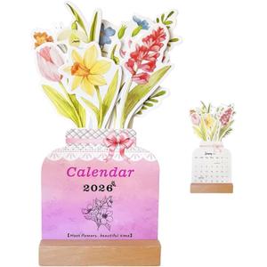 2 x Bloomy Flowers Desk Calendar 2026, Small Desk Calendar Mini, Floral Desktop Calendar, Removable Vase Shaped Monthly Calendar Planner for Home, Office and Desk Accessories