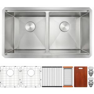 MILOSEN 30''x18'' Double Bowl Undermount Kitchen Sink, T304 Stainless Steel 50/50 Workstation Sinks with 10'' Deep Basins & Custom Accessories, Large Handmade Sinks, Modern & Stylish Design