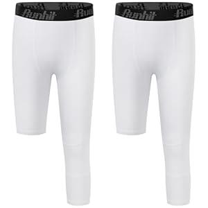 Runhit 3/4 One Leg Boys Compression Leggings,Athletic Tights Basketball Compression Pants,Youth Boys Base Layer Pants (XL, 2 Pack Black:long Right Short Half Left)