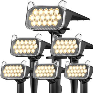 WdtPro Solar Spot Lights Outdoor Waterproof, Bright Solar Lights Outdoor with 16 Extra-Large LEDs, 3 Modes Landscape Spotlights, 2-in-1 Solar Powered Light for Yard Flag Garden, 6 Pack, Warm White