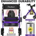 BlessReach Heavy-Duty Aluminum Rolling Walker - Foldable Rollator Walkers with Seat for Seniors, 450 lb Capacity, 8'' Wheels, 18" Big Seat, 6-Position Adjustable Height(Purple)