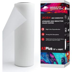 EIZYCUT DTF Transfer Film Roll 13inch x 100ft - A3 Plus Premium DTF Film Roll, PET Double Sided Matte DTF Paper Roll for All Dark Fabric Textile and Colors T Shirts