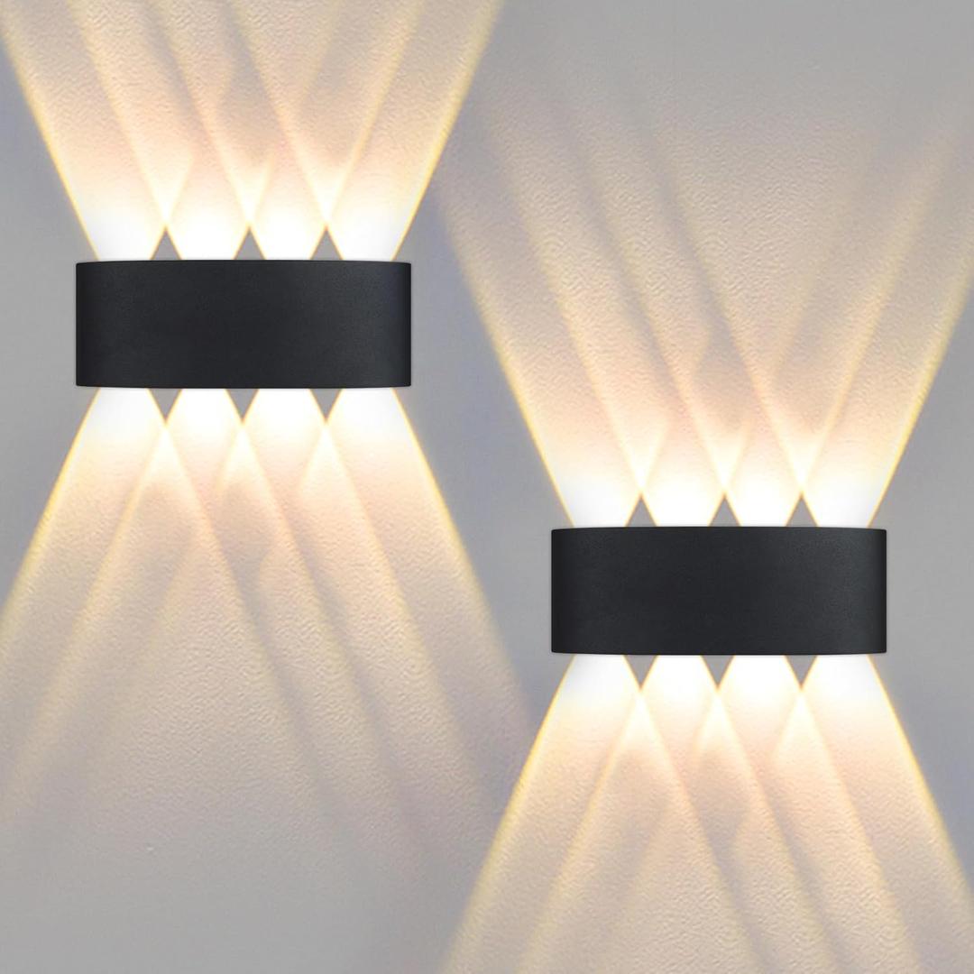Wall Sconces Set of Two, Indoor Modern Black Wall Lighting Decor Fixtures, 8W Interior Up and Down Wall Mount Light 3000K Warm White for Hallway Living Room Bedroom
