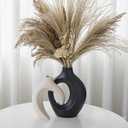 Black and Off-White Vases for Decor, Hollow Ceramic Vase Set of 2, Nordic Minimalist Aesthetic Snuggle Vases, for Table Centerpiece Dining Living Room Book Shelf Decoration (W 6.3" X H 8.4") (Black+off-white W 6.3" X H 8.4", Black+off-white)