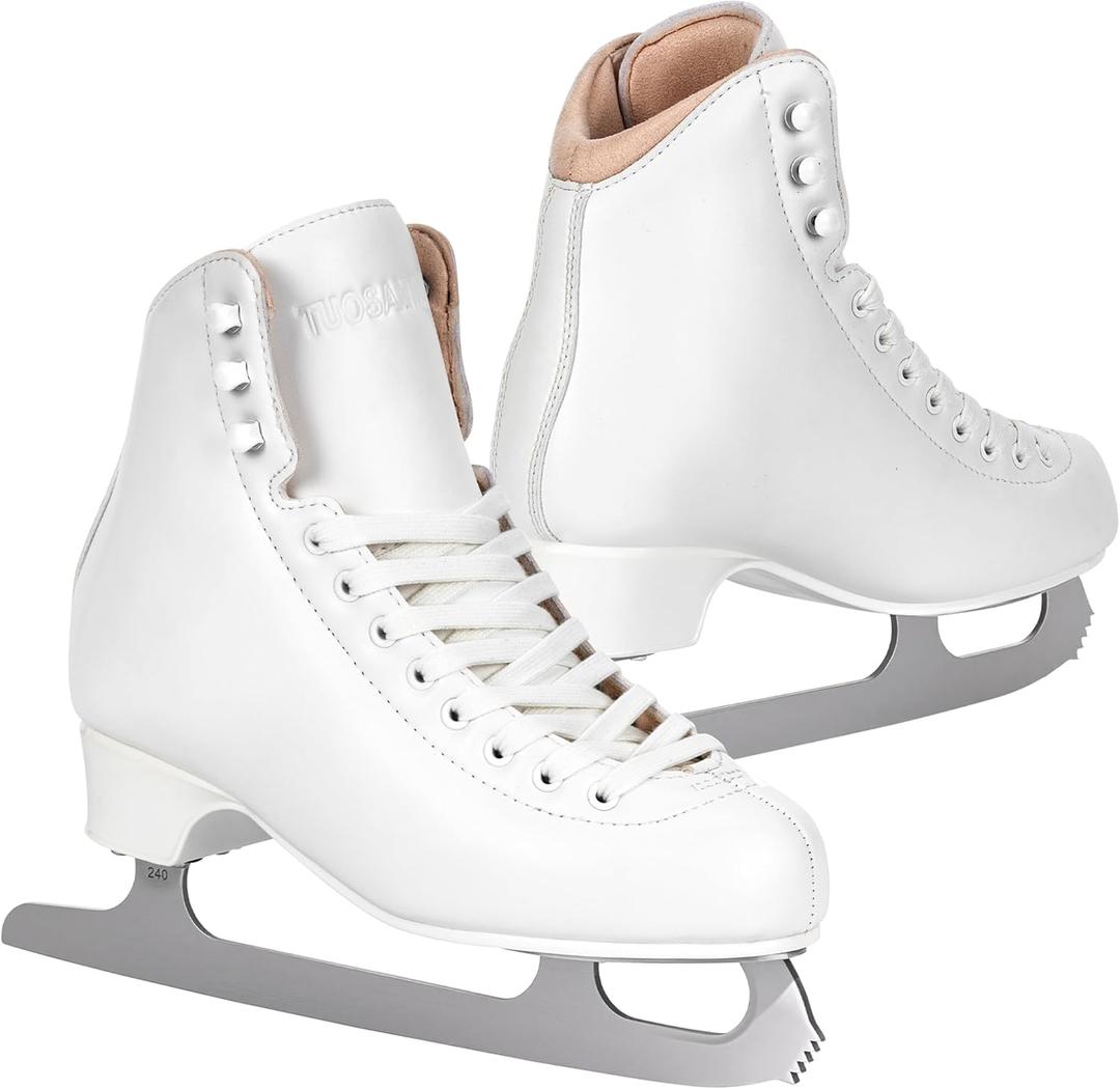 Ice Skates for Women & Girls,Figure Skates with Premium Microfiber Leather, Stainless Steel Blades & Full-Fit Memory Foam Interior for Ultimate Comfort (White) (8)