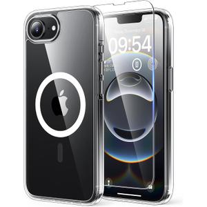TAURI 3 in 1 for iPhone 16e Case, Compatible with MagSafe [Anti-Yellowing] with 2X Screen Protectors, Shockproof Military-Grade Protection, Slim Magnetic Phone Case for iPhone 16e 6.1", Clear