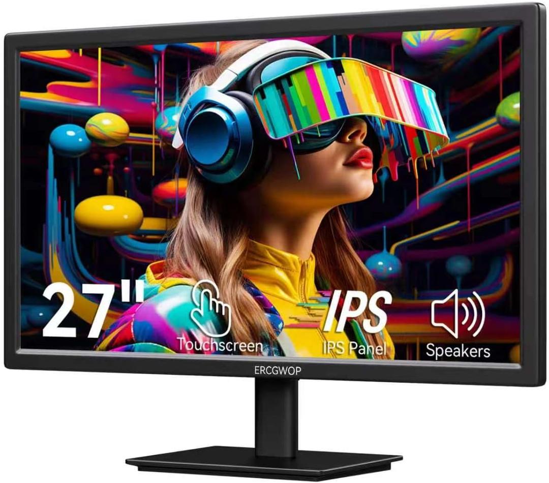 27 Inch Touchscreen Monitor FHD 1920x1080P IPS Computer Monitor, 10-Point Touch Screen PC Display, HDMI VGA USB Ports, Built-in Speakers, VESA Mountable