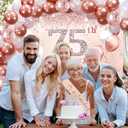 Trgowaul 75th Birthday Decorations Balloon Set Women's Arch, Rose Gold 75th Birthday Banner and Party Tablecloth, Belt and Tiara, Pink Gold 75th Balloon, Pink Birthday Cake Top, Latex Balloon * 60