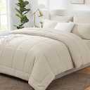 Beige Comforter Queen Cream Off White Bedding Comforter with All Season Quilted Comforter