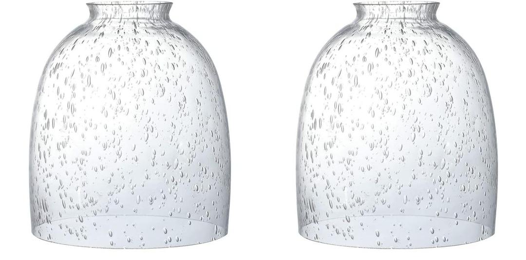 2 Pack Clear Seeded Glass Replacement Shades Covers for Ceiling Fan Light Fixtures Pendant Lighting Chandelier Vanity Light Kitchen Island Light, 2-1/8" Fitter, 5.47" High, 4.76" Diameter