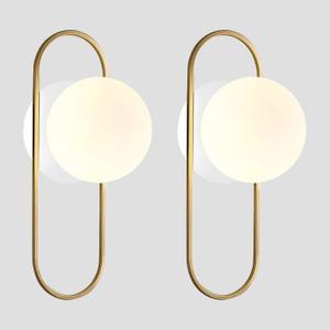 Gold Glass Globe Wall Sconce Set of 2 Mid-Century Modern Vintage Brass Oval Wall Mounted Light Fixtures Rustic Bathroom Vanity Lights Over Mirror