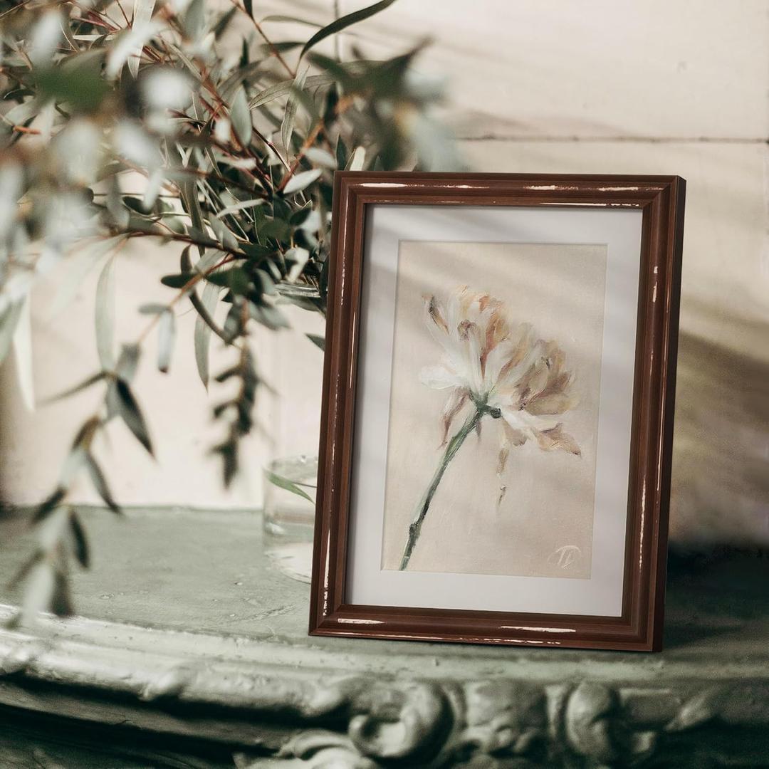 Venusmile 16x16 inch Picture Frame, Solid Distressed Wood Photo Frame with HD Tempered Glass, Rustic Retro Picture Frame with 8x10 Removable Mat, Wall or Tabletop Display - Vintage Walnut, 1 Pack