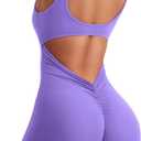 YEOREO One Piece Workout Jumpsuits for Women Backless Tummy Control Sleeveless Jumpsuits Lizvette V Back Scrunch Yoga Romper (Purple, L)