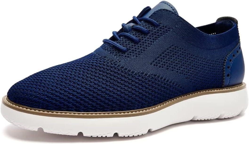 Men's Casual Sneakers Dress Shoes - Comfort Dress Sneakers Mesh Knit Lightweight Breathable Formal Oxford Business Shoes (8.5 Wide, Navy Blue)