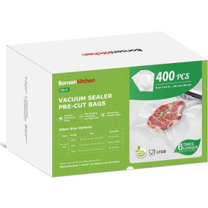 Bonsenkitchen Vacuum Sealer Bags,400 Quart 8" x 12" Precut Food Sealer Bags, Commercial Grade, BPA Free, Heavy Duty, Customized Size Vacuum Bags for Vac Storage, Meal Prep or Sous Vide Cooking, VB14