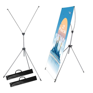 2 Pack X Frame Banner Stand Fits Any Banner Adjustable Size 23"X63" to 32"X78" with Portable Retractable Carrying Bag, Customize Stand for Trade Show Exhibition Market and Store Display,Silver