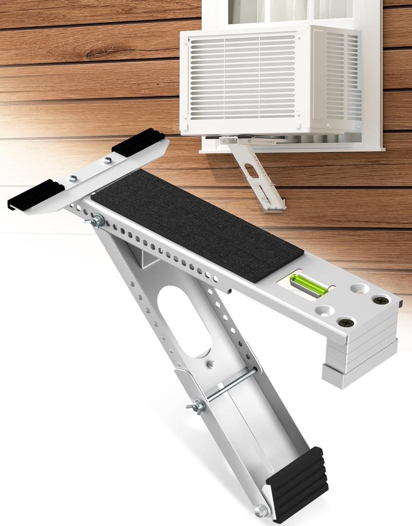 AC Window Air Conditioner Bracket: Portable Anti-Slip Support Bracket Heavy Duty Up to 165 lbs - Safe Brackets Built-in Bubble Level for 5000-12000 BTU Windows Unit
