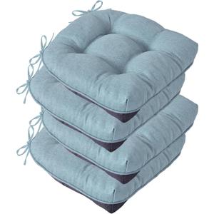 Chair Cushions for Dining Chairs, Seat Cushions for Kitchen Chairs, Indoor Seat Cushions with Ties, Tufted Foam Chair Pads, Non Slip Chair Cushions Set of 4, 15.5" x 15.5" x 4", Light Blue