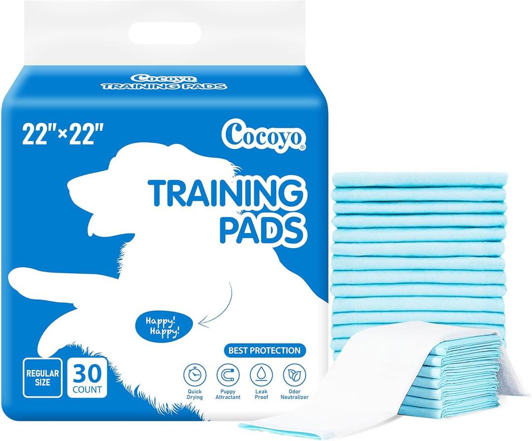 COCOYO Best Value Training Pads 30 Count | Dog Pee Pads | Super Absorbent Puppy Pads (Regular Size (22"x22"), 30 Count (Pack of 1))