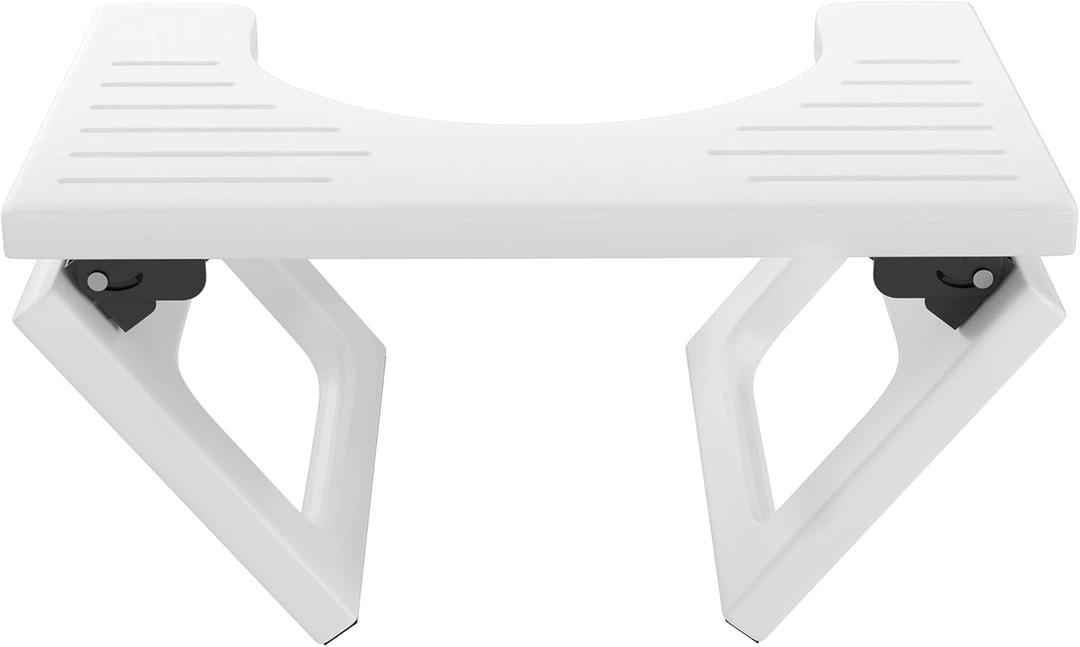 AmazerBath 8.5 Inches Bamboo Toilet Stool Squat for Adults, Collapsible Poop Stool for Bathroom, 0.79" Thickness Squatting Potty with Non-Slip Strip, No Assembly Required, White