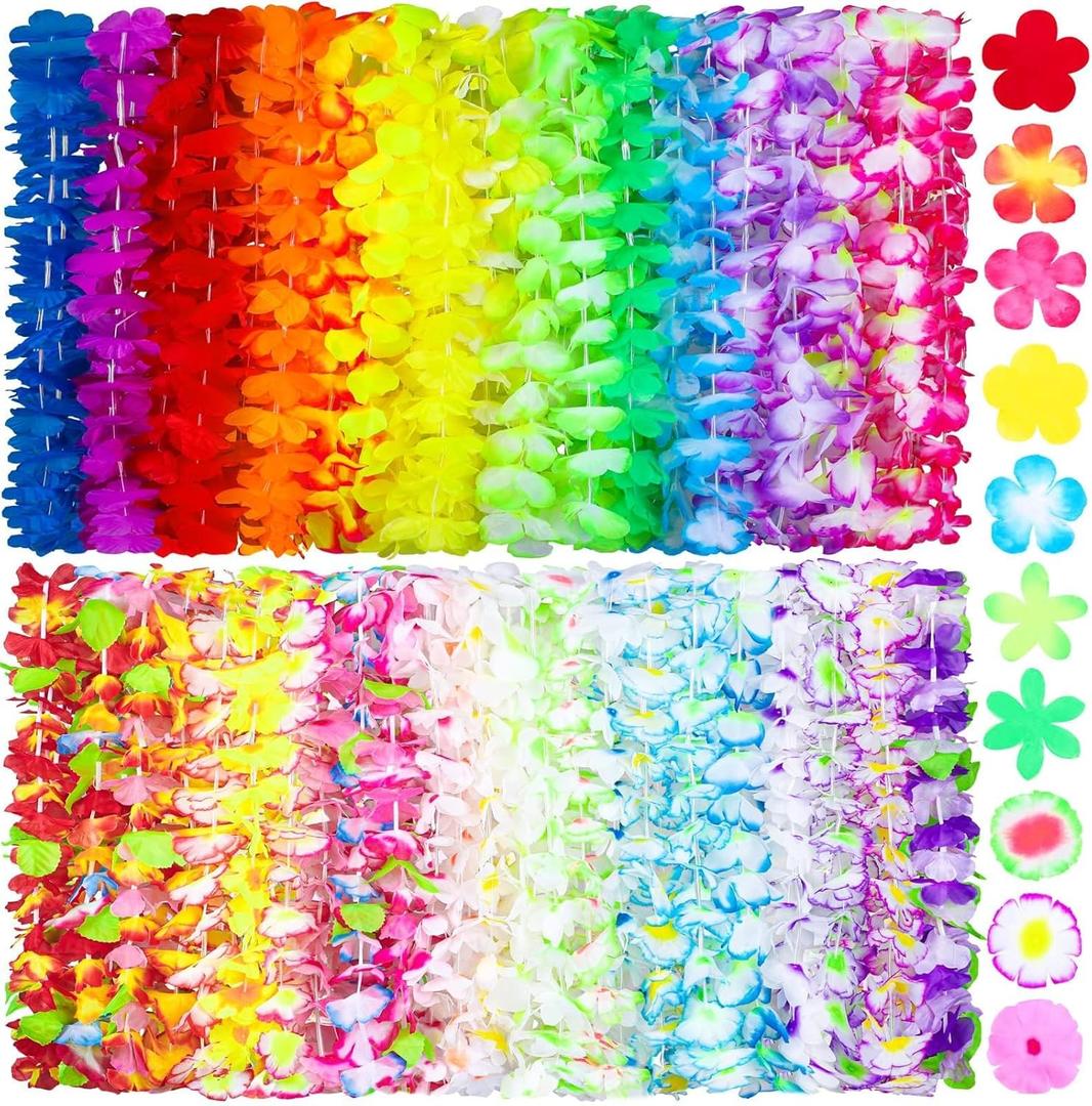 Ruisita 36 Pieces Leis Necklace Hawaiian Colorful Tropical Leis Necklace in 36 Colors Hawaiian Garland Party Decorations for Luau Themed Party, Beach, Holiday, Birthday Decorations