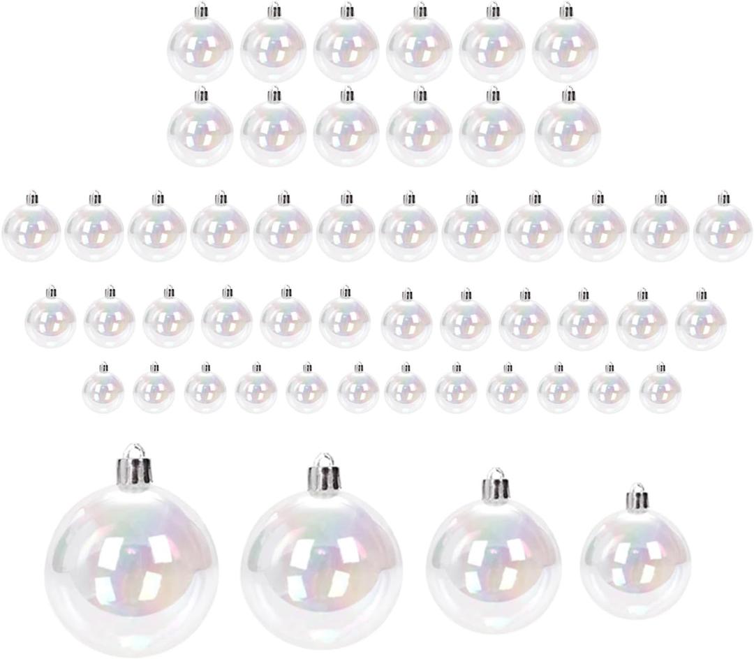 48 Pcs Christmas Rainbow Decorations - Transparent Fillable DIY Hanging Balls, 4 Sizes for Xmas Tree Home Party Decor