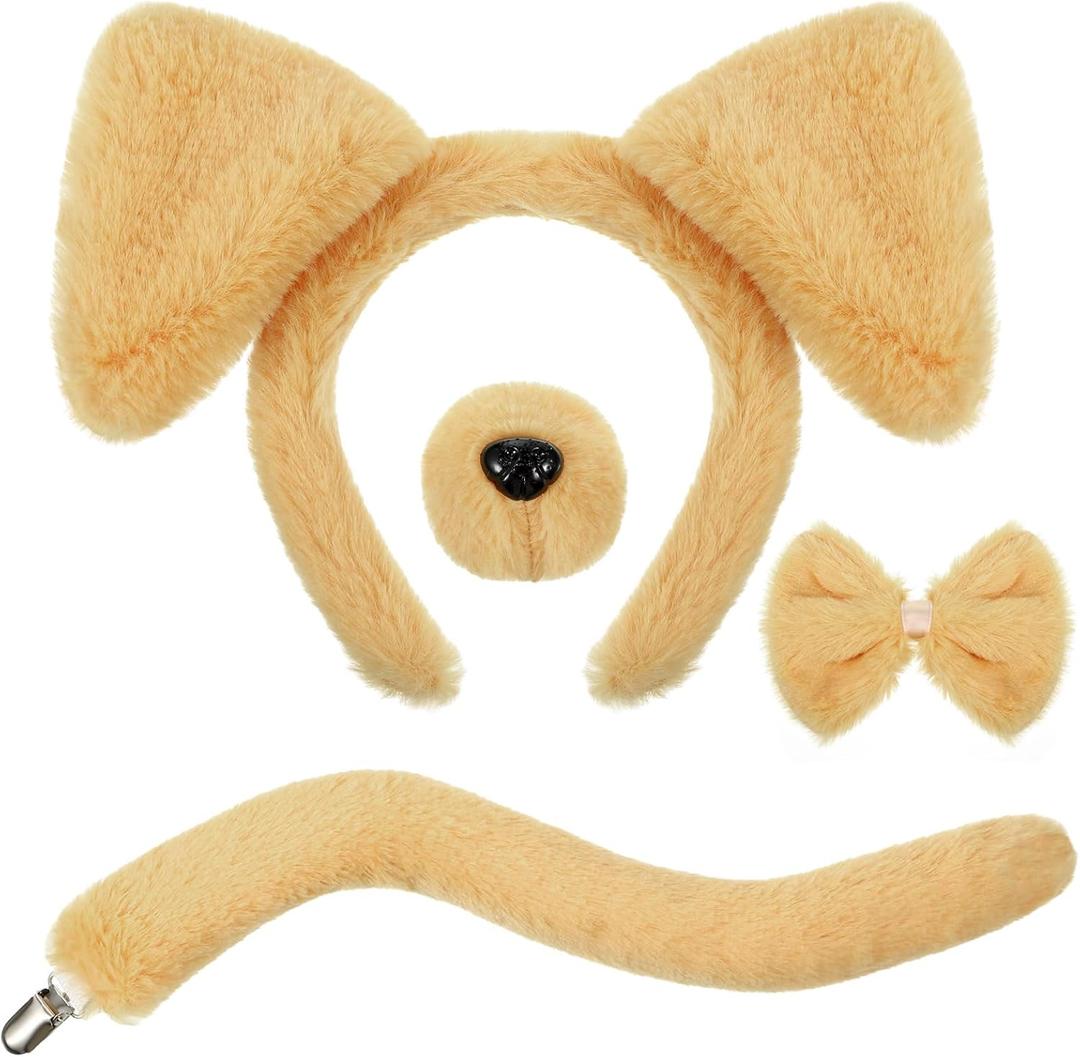 SATINIOR Puppy Dog Costume Set Ears Headband Nose Bow Tie Tail Animal Cosplay for Halloween