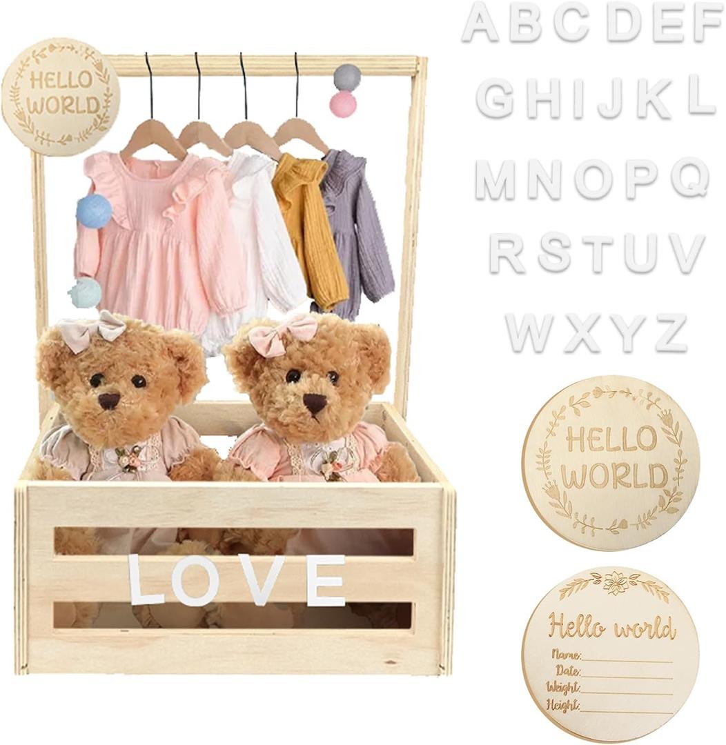 Wooden Baby Shower Crate Closet with Handle, Dual Function Baby Storage Basket, Customizable Gift Basket for Newborn Boys and Girls, Ideal Pregnancy Gift for New Parents