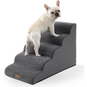 COZY KISS Extra Wide Dog Stairs 19.7" Width, Large Pet Step for Small Medium Dog, Puppy or Cat, Ramp for High Bed or Car, High Density Foam Ladder, Stable, 5 Step, 19.7x33x22.4 in, Charcoal Grey