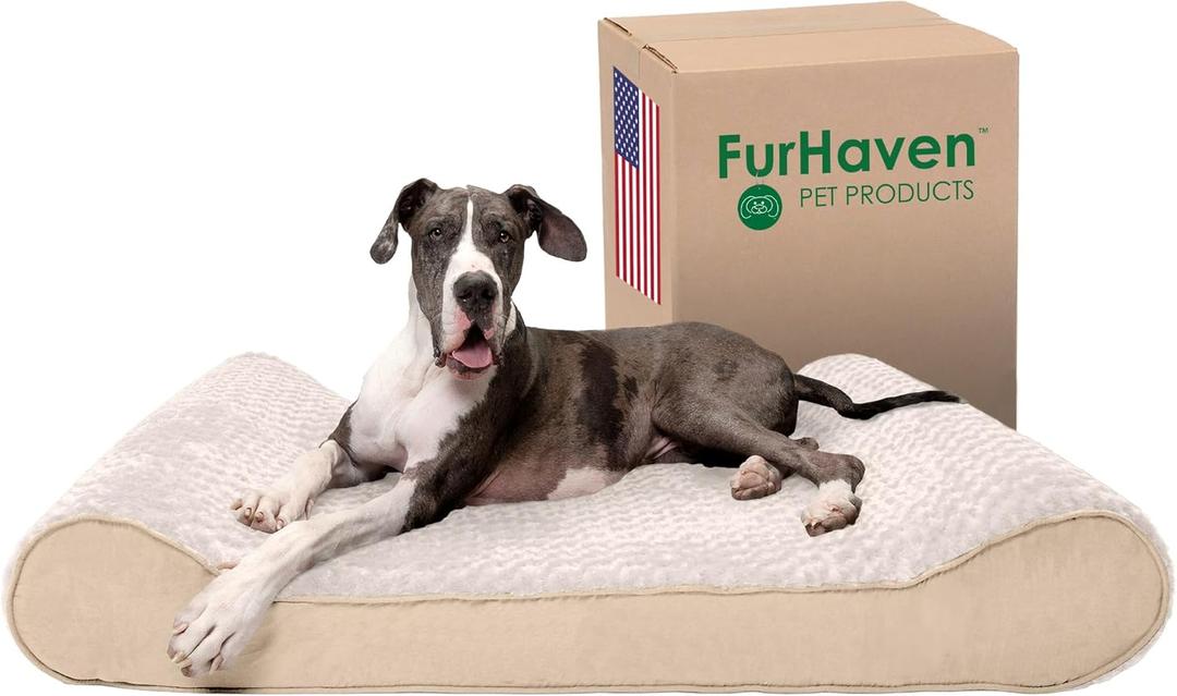Furhaven Orthopedic Dog Bed for Extra Large Dogs w/ Removable Washable Cover, For Dogs Up to 180 lbs - Ultra Plush Faux Fur & Suede Luxe Lounger Contour Mattress - Cream, Giant/XXXL, Size: 58.0"L x 42.0"W x 9.0"Th