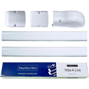 DuctlessAire White Paintable Mini Split Line Set Cover Kit - Cover for Ductless Mini Split AC & Heating System - Easy to Install Cover Kit with Wall Cap, Hide-A-Line, Coupler & End Cap (3" x 7.5 ft.) (3 x 7.5 in, White)