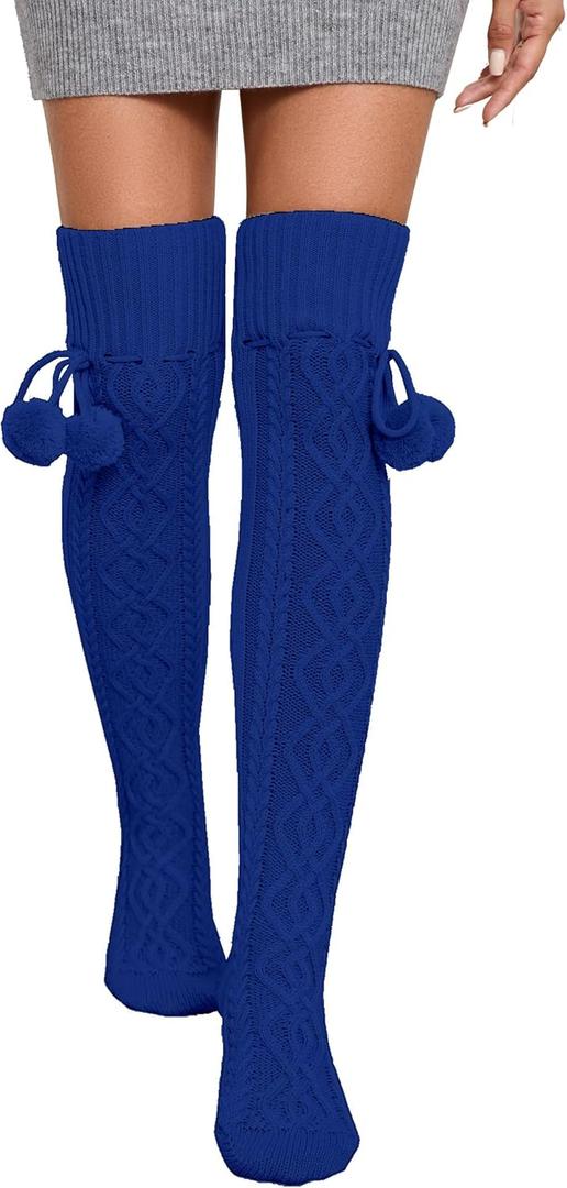 YELAIVP Women's Thigh High Socks - Extra Long Cable Knit Over the Knee Socks and Leg Warmers (923-dark Blue)