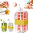 2 in 1 Vertical Ice Cube Tray with Lid for Freezer, Easy Press to Release Touchfree, New Bottle Shaped Ice Cube Tray, Quick Filling Homemade Ice Storage for Whiskey Cocktail (white, 500ml+12grids) Pink