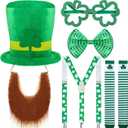 St. Patrick's Day Leprechaun Costume Suit Leprechaun Hat and Beard Green Shamrock Bow, Suspenders, Shamrock Glasses and Socks Accessories For Masquerade Parties men