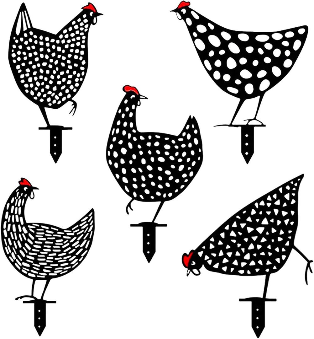 5PCS Rooster Animal Stakes, Chicken Family Garden Silhouette Yard Art, Hollow Out Animal Shape Decor for Outdoor-for Lawns Backyard 5PCS